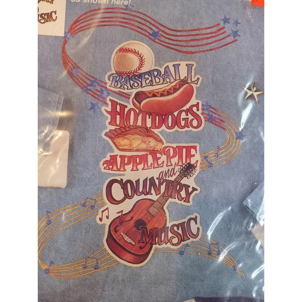 Vtg Dimensions Fashion Art Full Color Iron On Transfer Hot Dogs & Country Music